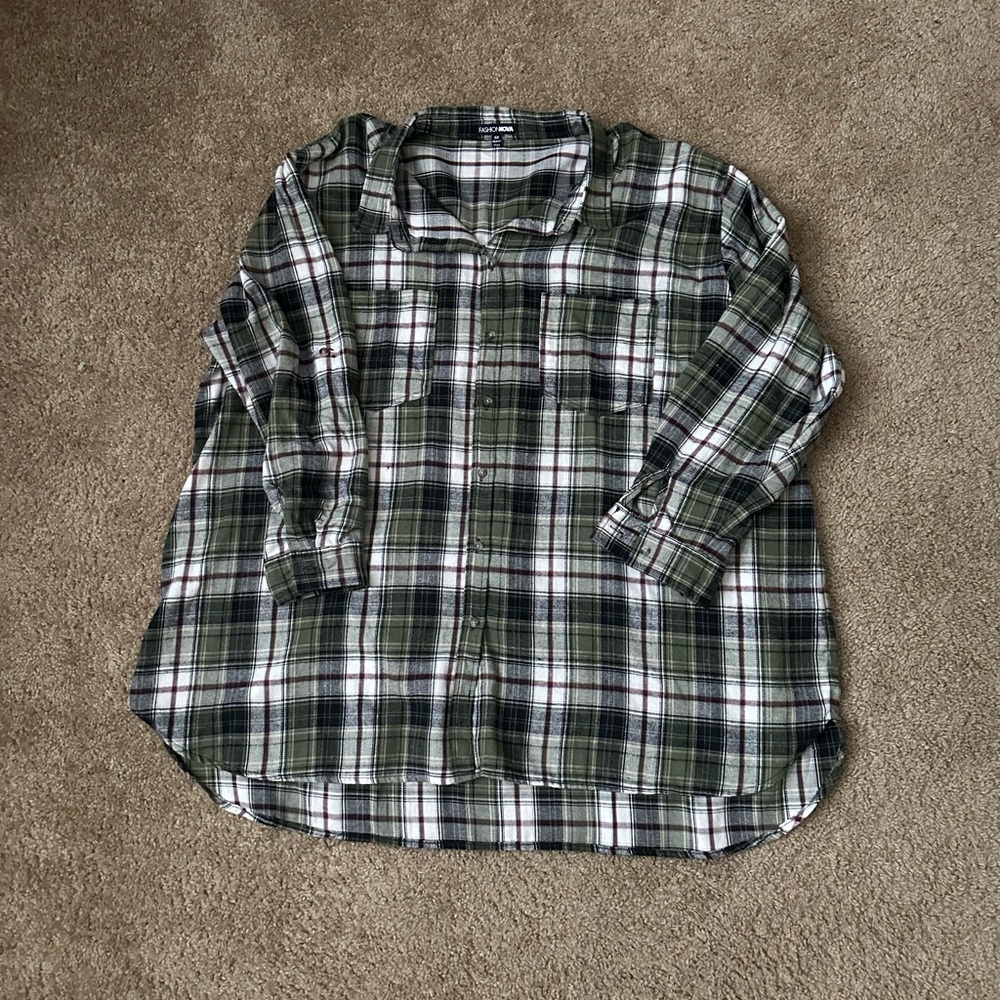 Plaid button down top
